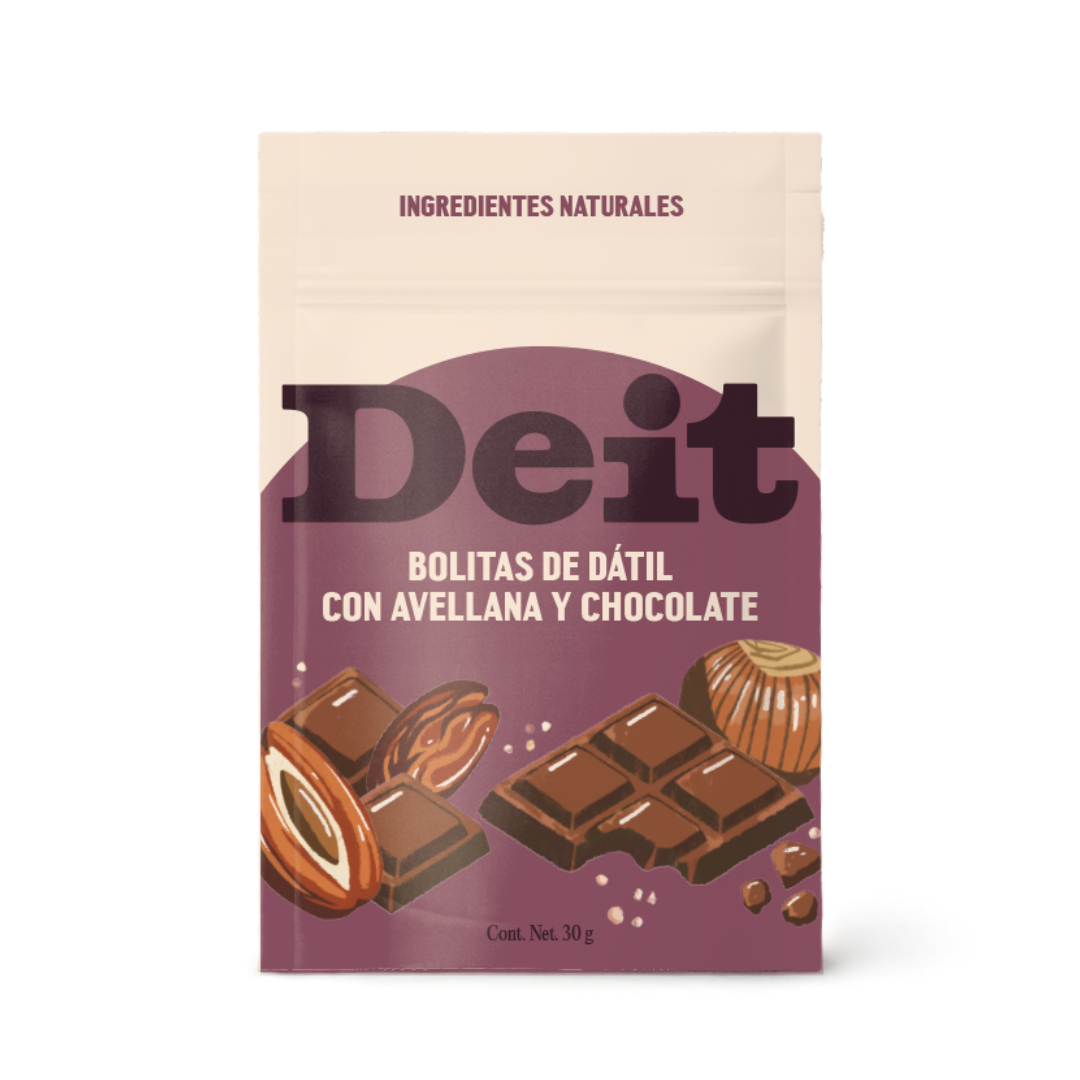 Bolitas de dátil con avellana y chocolate (10 bolsitas de 30 gms)